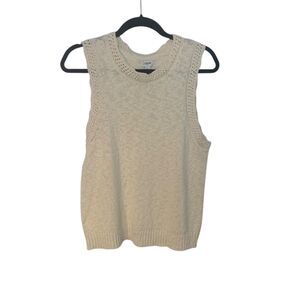 J Crew Womens Cream High Neck Textured Pointelle Sweater Tank Top L Boho Hippy